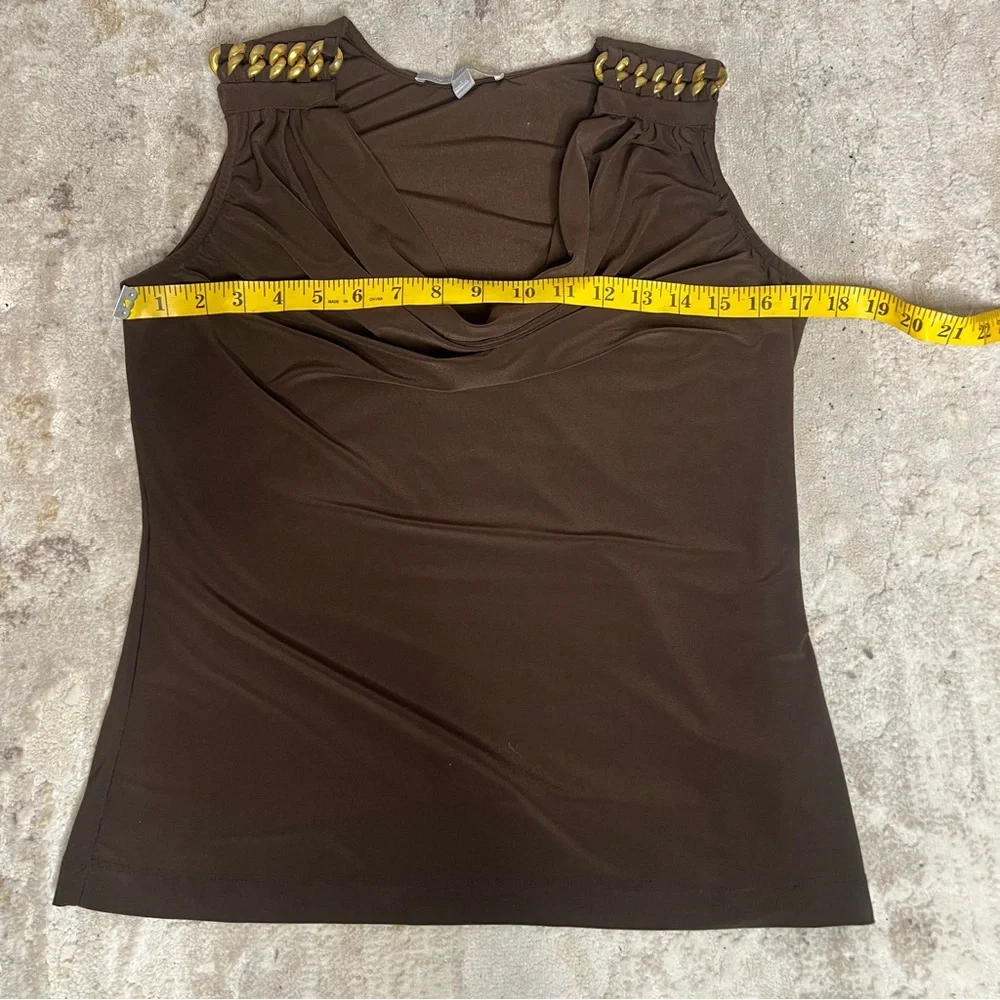 NY Collection Brown Draped Blouse with Chain Accents - Picture 4 of 8